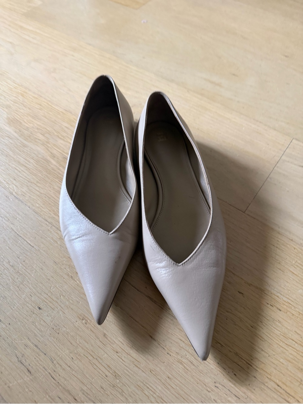 Toteme Pointed Leather Flats in Light Beige